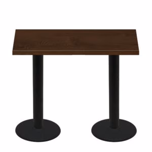 30" x 60" Woodland Dark Walnut Stain Quick Ship Table + (2) Black Bar Height 22" Disc Bases