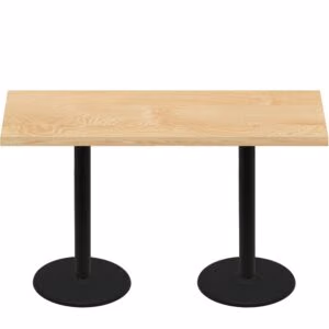 30" x 72" Woodland Clear Coat Finish Quick Ship Table + (2) Black Counter Height 22" Disc Bases