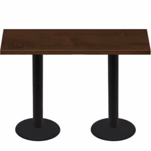 30" x 72" Woodland Dark Walnut Stain Quick Ship Table + (2) Black Bar Height 22" Disc Bases