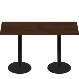 30" x 72" Woodland Dark Walnut Stain Quick Ship Table + (2) Black Counter Height 22" Disc Bases