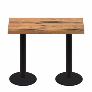30" x 60" Urban Natural Heartwood Quick Ship Table + (2) Black Bar Height 22" Disc Bases