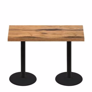 30″ x 60″ Urban Natural Heartwood Quick Ship Table + (2) Black Counter Height 22″ Disc Bases
