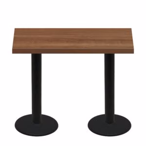 30" x 60" Urban Toasted Birch Quick Ship Table + (2) Black Bar Height 22" Disc Bases