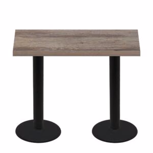 30" x 60" Urban Weathered Barnwood Quick Ship Table + (2) Black Bar Height 22" Disc Bases