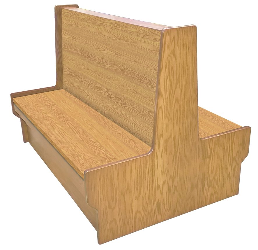 Shepard wood restaurant booth with natural clear coat stain seat & back