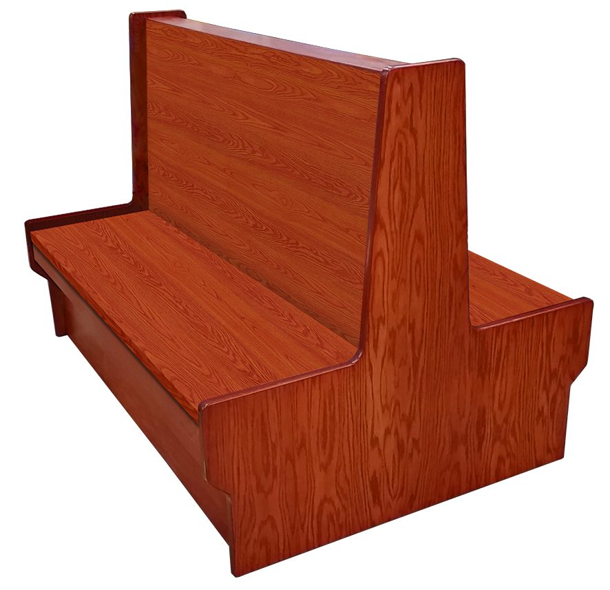Shepard wood restaurant booth with cherry stain seat & back