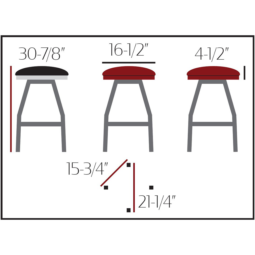 SL1117-CCS Slimline Button Top Stool - Clear Coat Bar Height Swivel Frame - Image 2