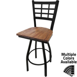 SL2163S RW Windowpane Barstool with Reclaimed Wood Seat and Black Powder Coat Swivel Frame