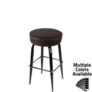 SL3135 ESP XL Button Top Barstool with Espresso Vinyl and Gloss Black Square Swivel Frame