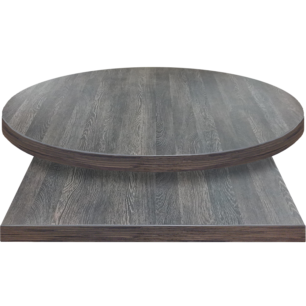 Backwoods table tops Smoked Oak laminate with coordinating 3mm PVC edge