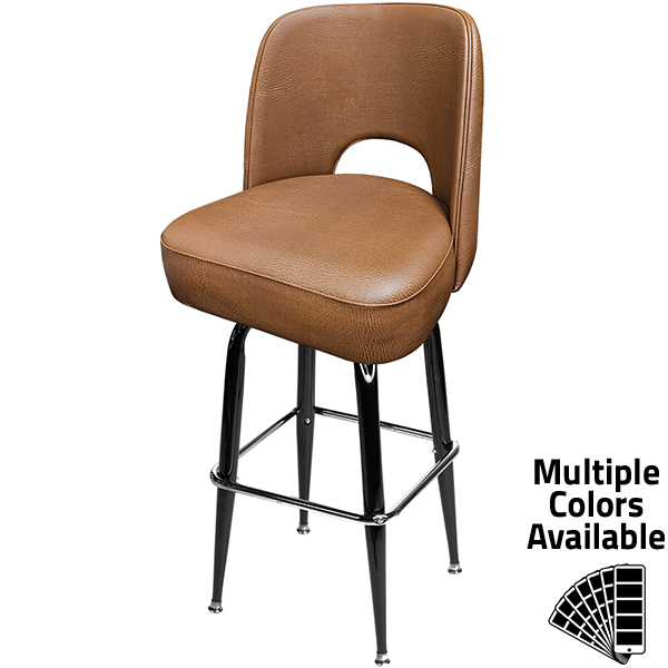 SL9133 Cutout Back Bucket Barstool with Gloss Black Square Swivel Frame