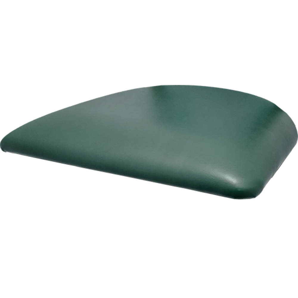 Angled view of SLSEAT-HG Oak Street Manufacturing restaurant chair and bar stool in-house hunter green vinyl seat