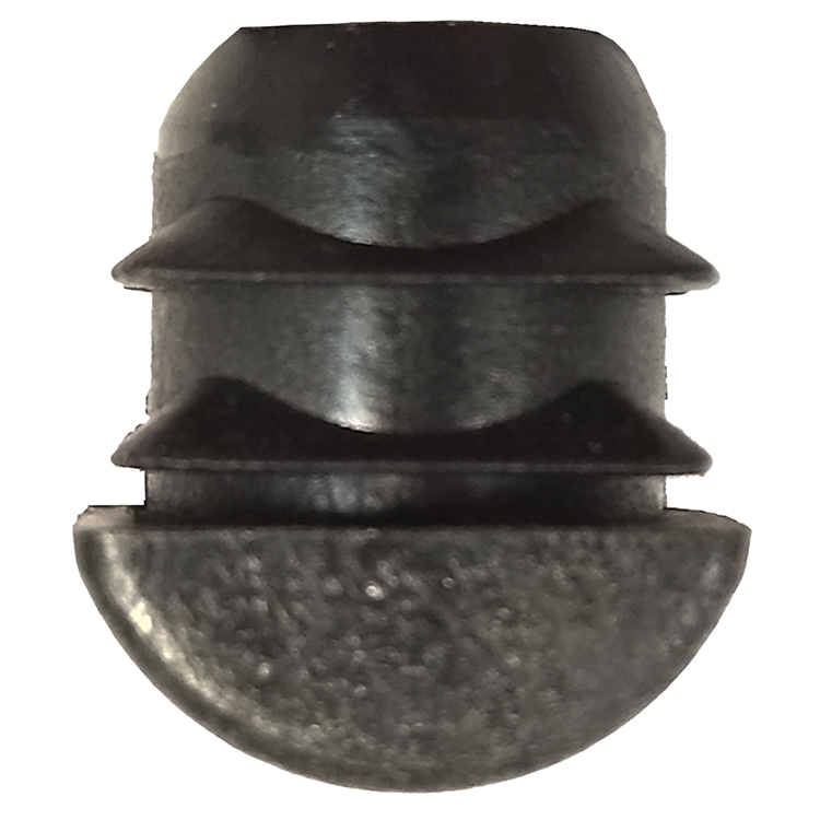 Face-on view of GL2082 black plastic glide for SL2082 and SL2089 stackable restaurant dining chairs