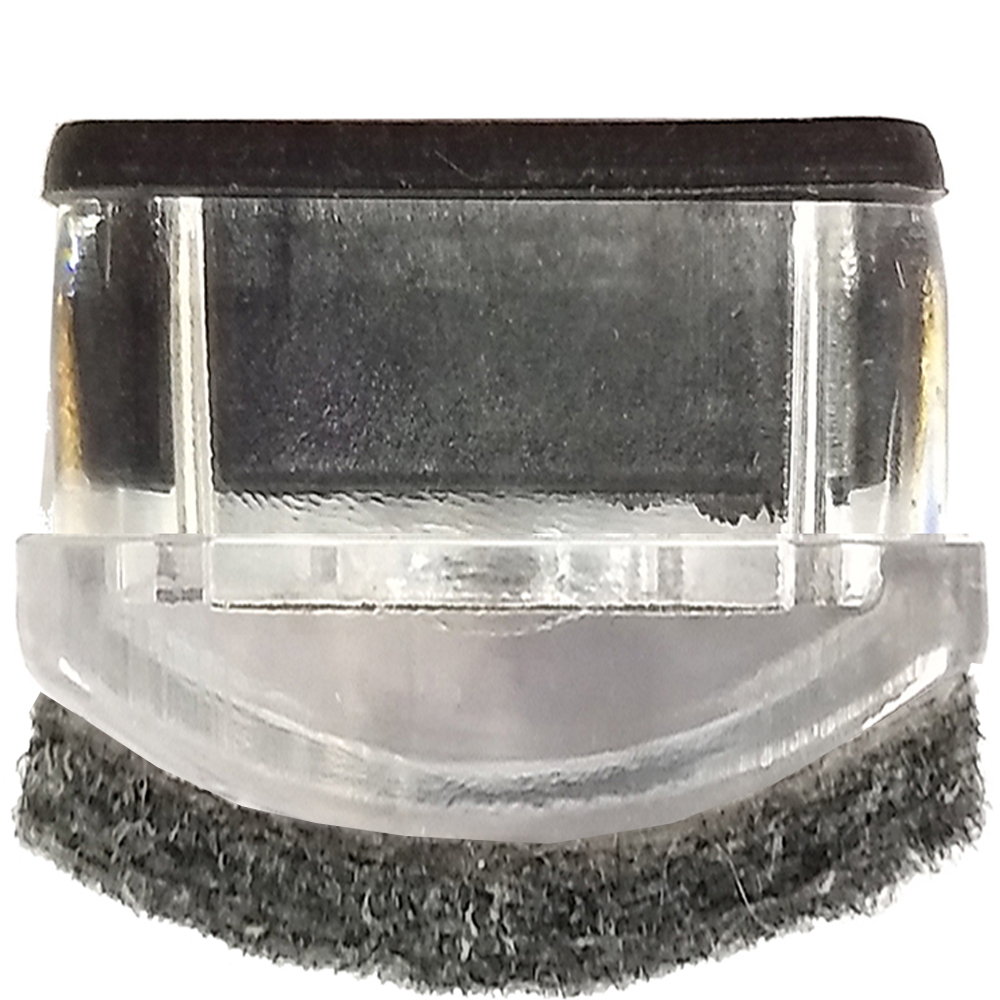 Face-on view of GL2160-FELT clear plastic glide with protective felt for metal frame restaurant chairs and bar stools