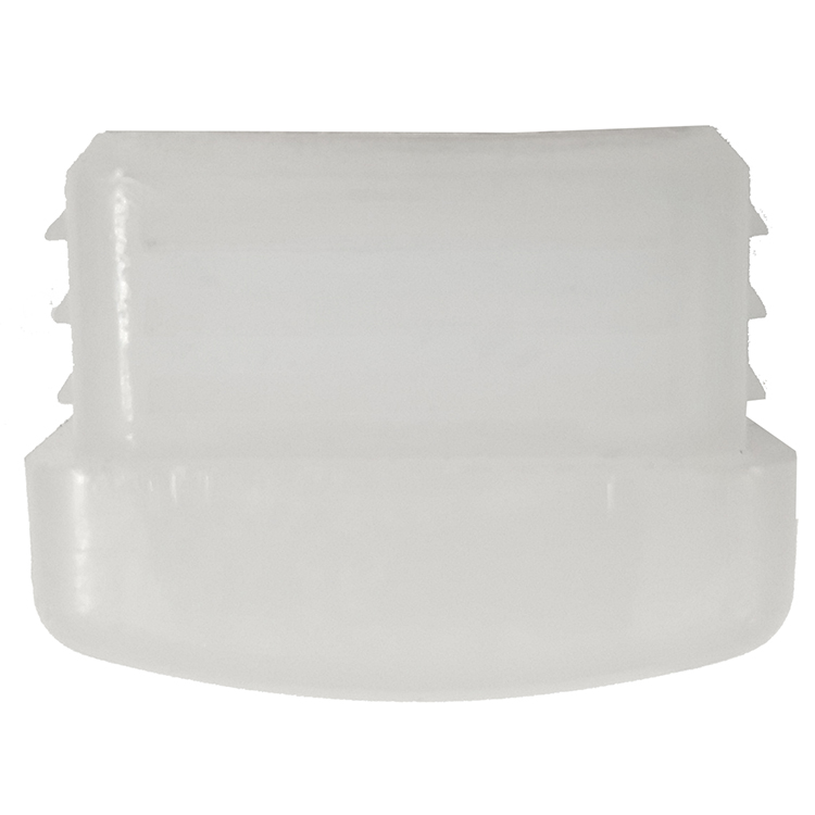 Face-on view of GL2160-WHITE white plastic glide for metal frame restaurant chairs and bar stools