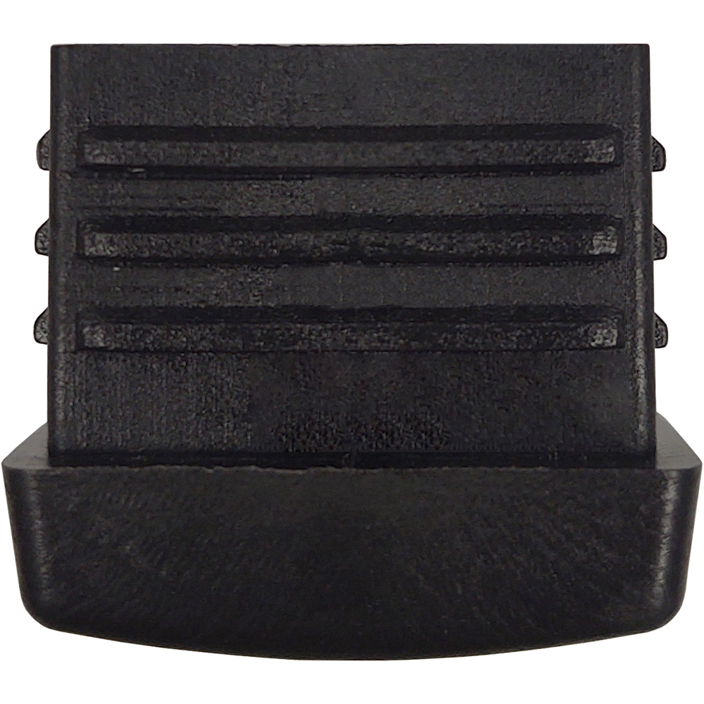 Face-on view of GL234 black plastic glide for metal frame restaurant dining chairs and bar stools