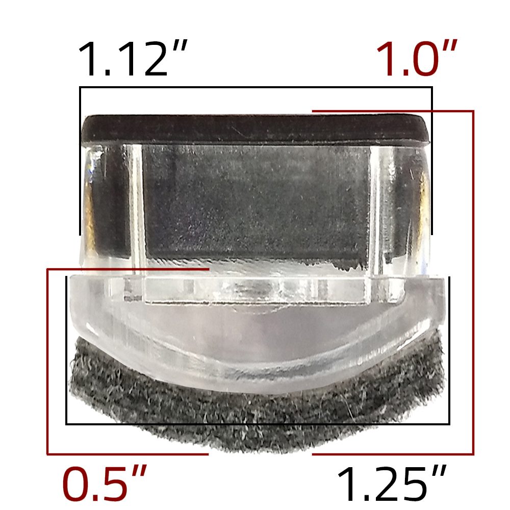 Dimensions of GL2160-FELT clear plastic glide with protective felt for metal frame restaurant chairs and bar stools