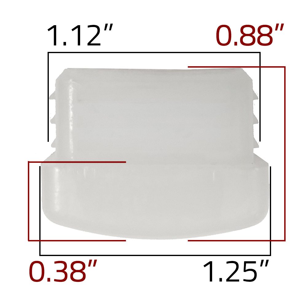 Dimensions of GL2160-WHITE white plastic glide for metal frame restaurant chairs and bar stools