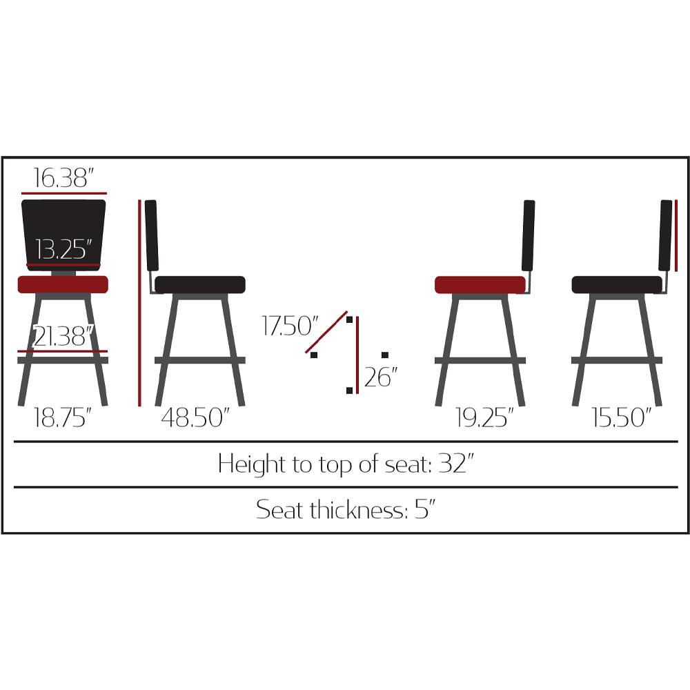 BM-10660 Spartan Casino Stool with XL Iron Gray Bar Height Swivel Frame - Image 5