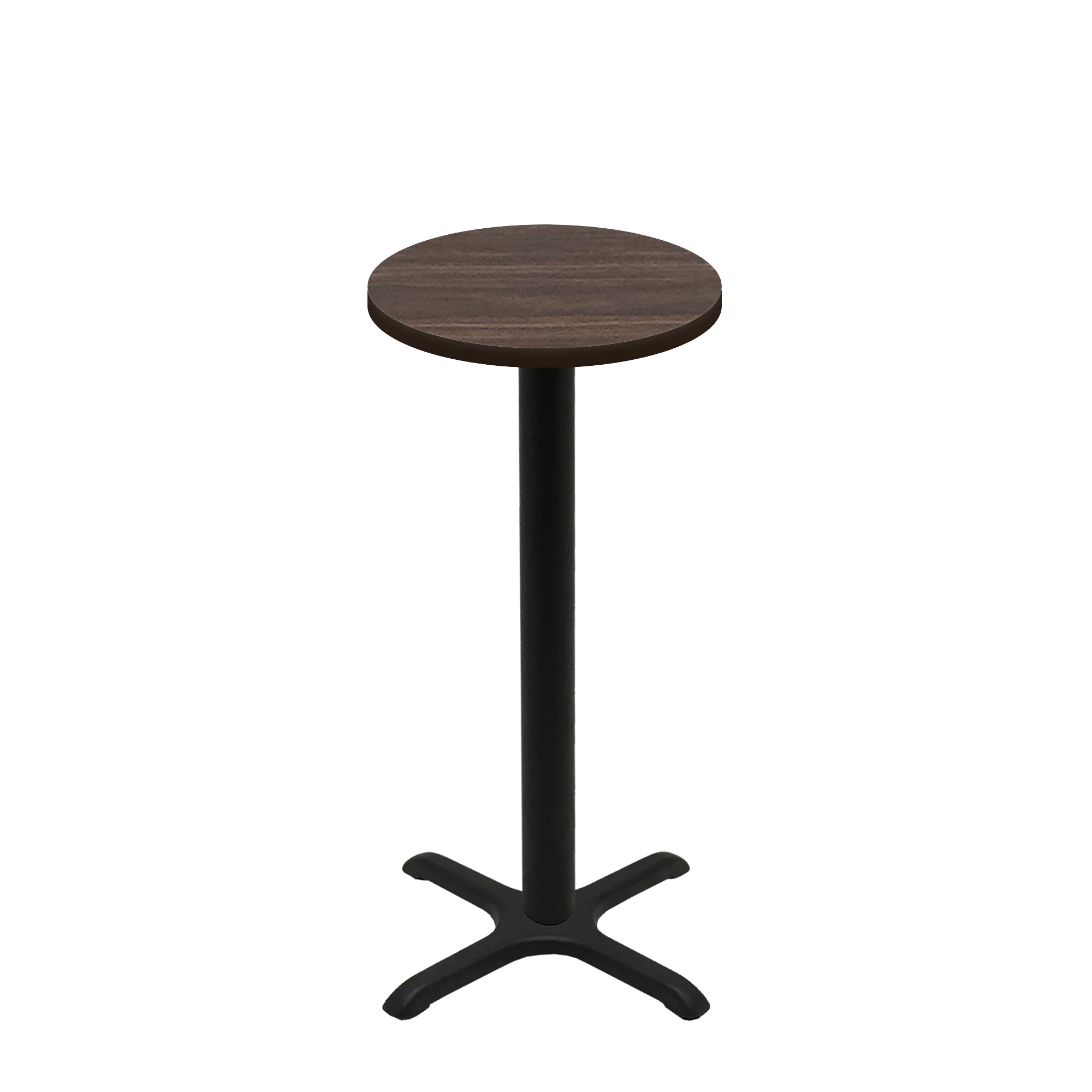 24" Round Two-Sided Oak/Walnut Quick Ship Table - Walnut Up + Black Bar Height 22" x 22" Cross Base