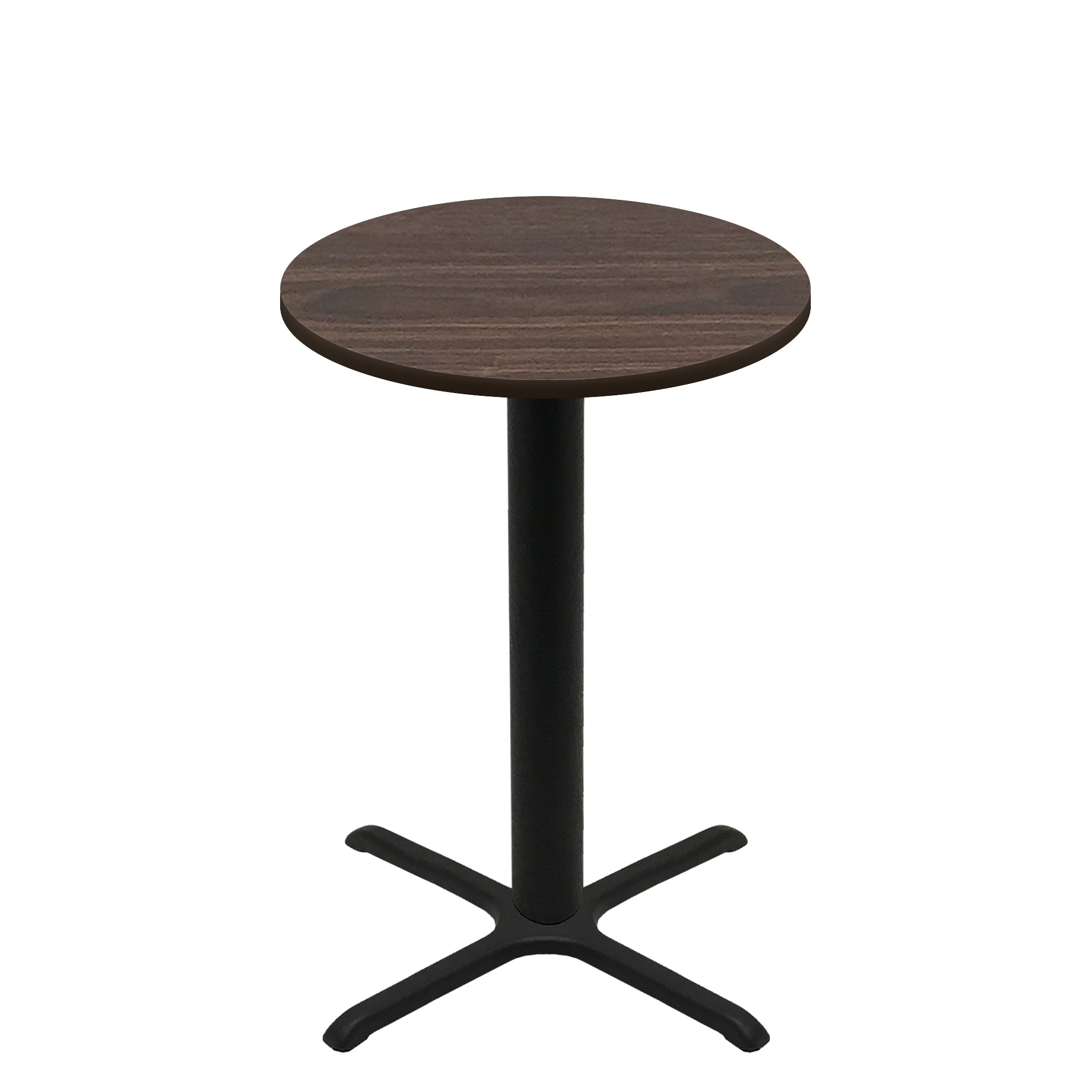 36" Round Two-Sided Oak/Walnut Quick Ship Table - Walnut Up + Black Bar Height 30" x 30" Cross Base