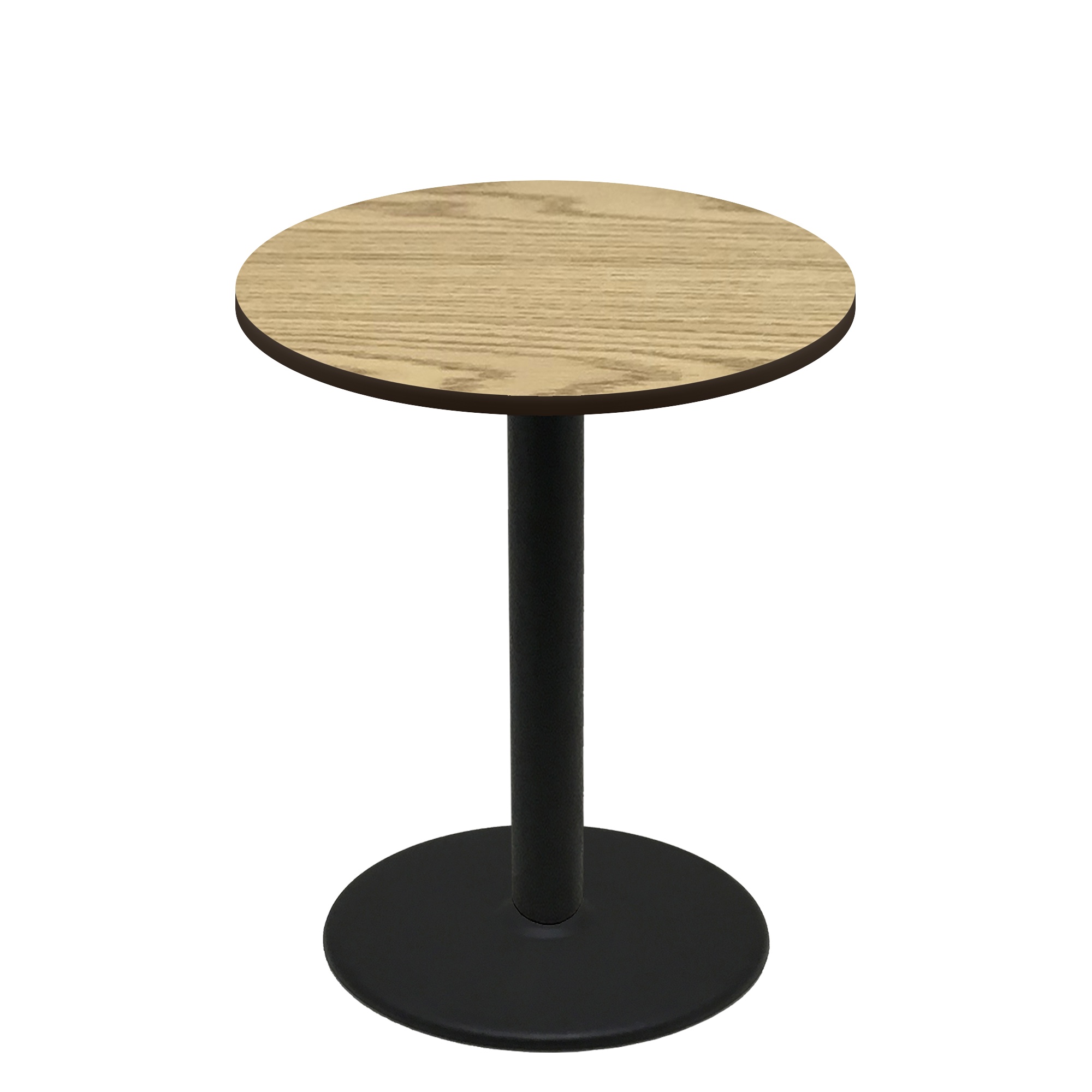 42" Round Two-Sided Oak/Walnut Quick Ship Table - Oak Up + Black Bar Height 30" Disc Base