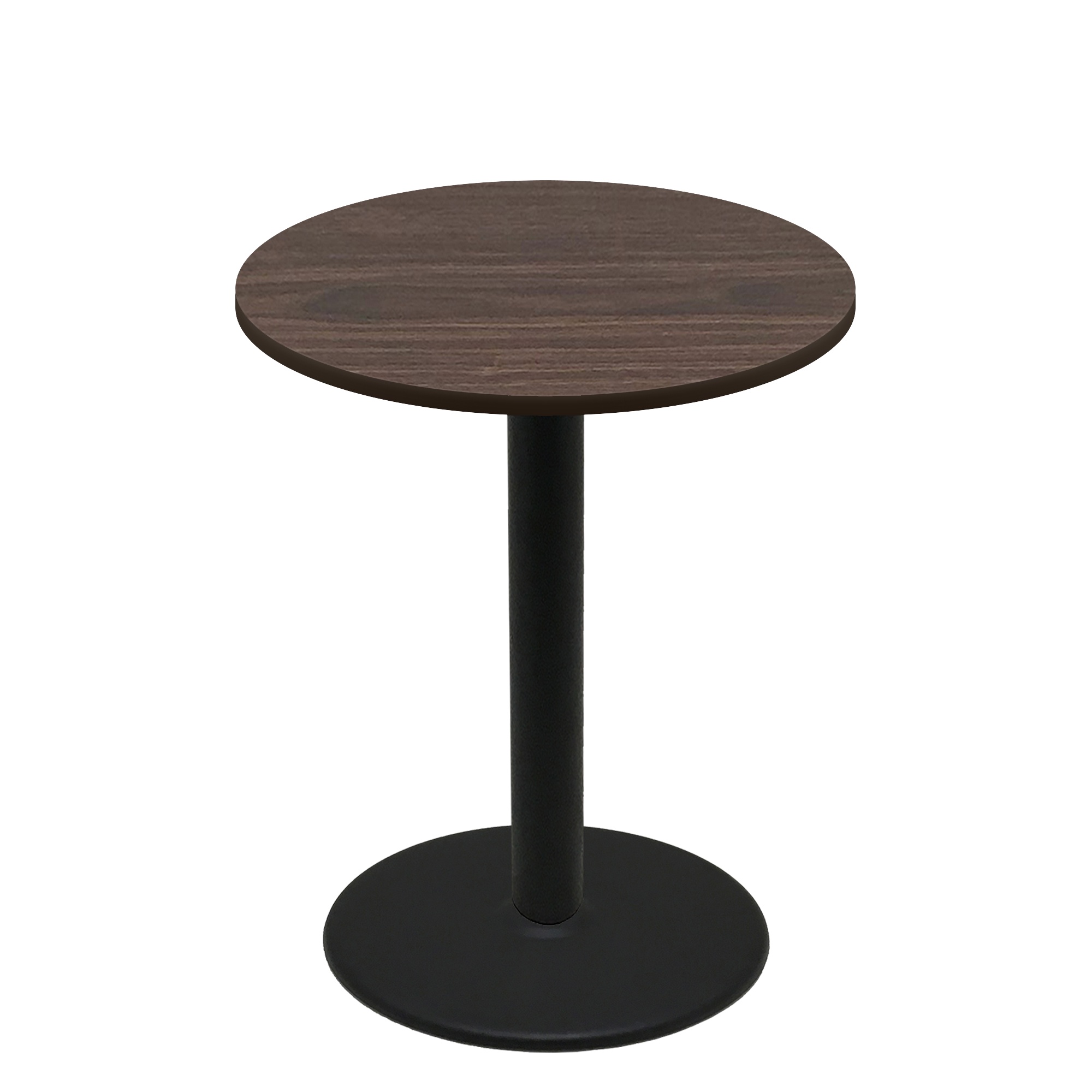42" Round Two-Sided Oak/Walnut Quick Ship Table - Walnut Up + Black Bar Height 30" Disc Base