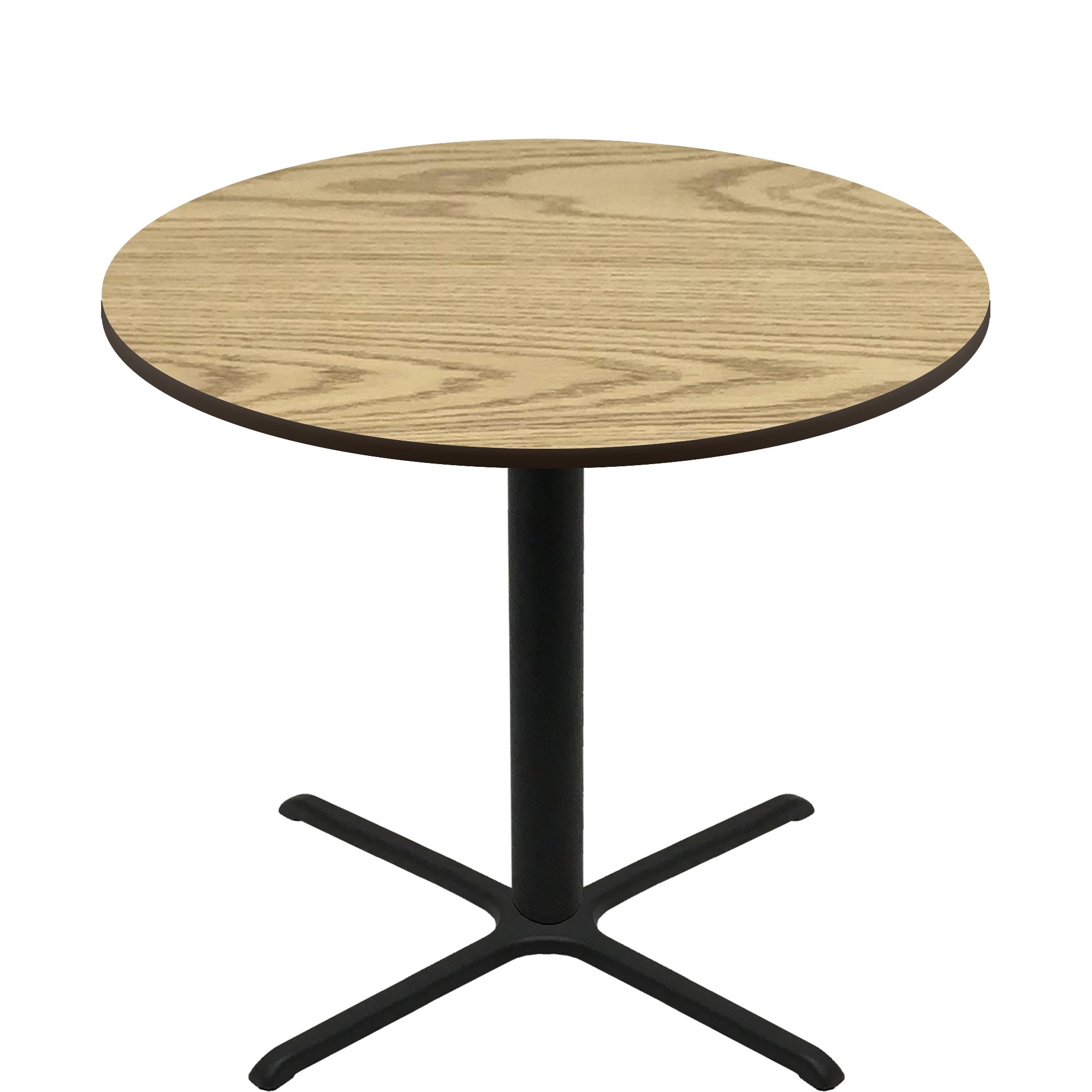 60" Round Two-Sided Oak/Walnut Quick Ship Table - Oak Up + Black Bar Height 40" x 40" Cross Base