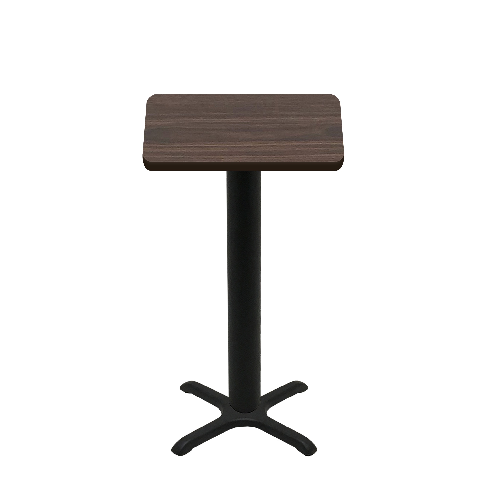 30" x 30" Two-Sided Oak/Walnut Quick Ship Table - Walnut Up + Black Bar Height 22" x 22" Cross Base
