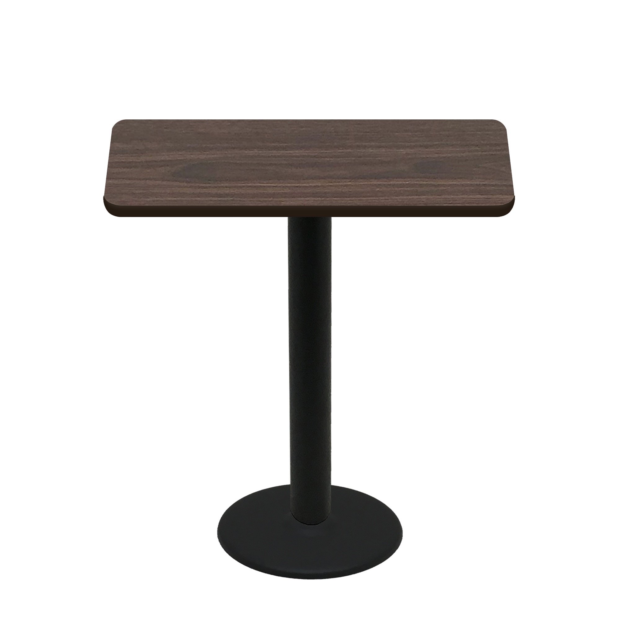 30" x 48" Two-Sided Oak/Walnut Quick Ship Table - Walnut Up + Black Bar Height 22" Disc Base
