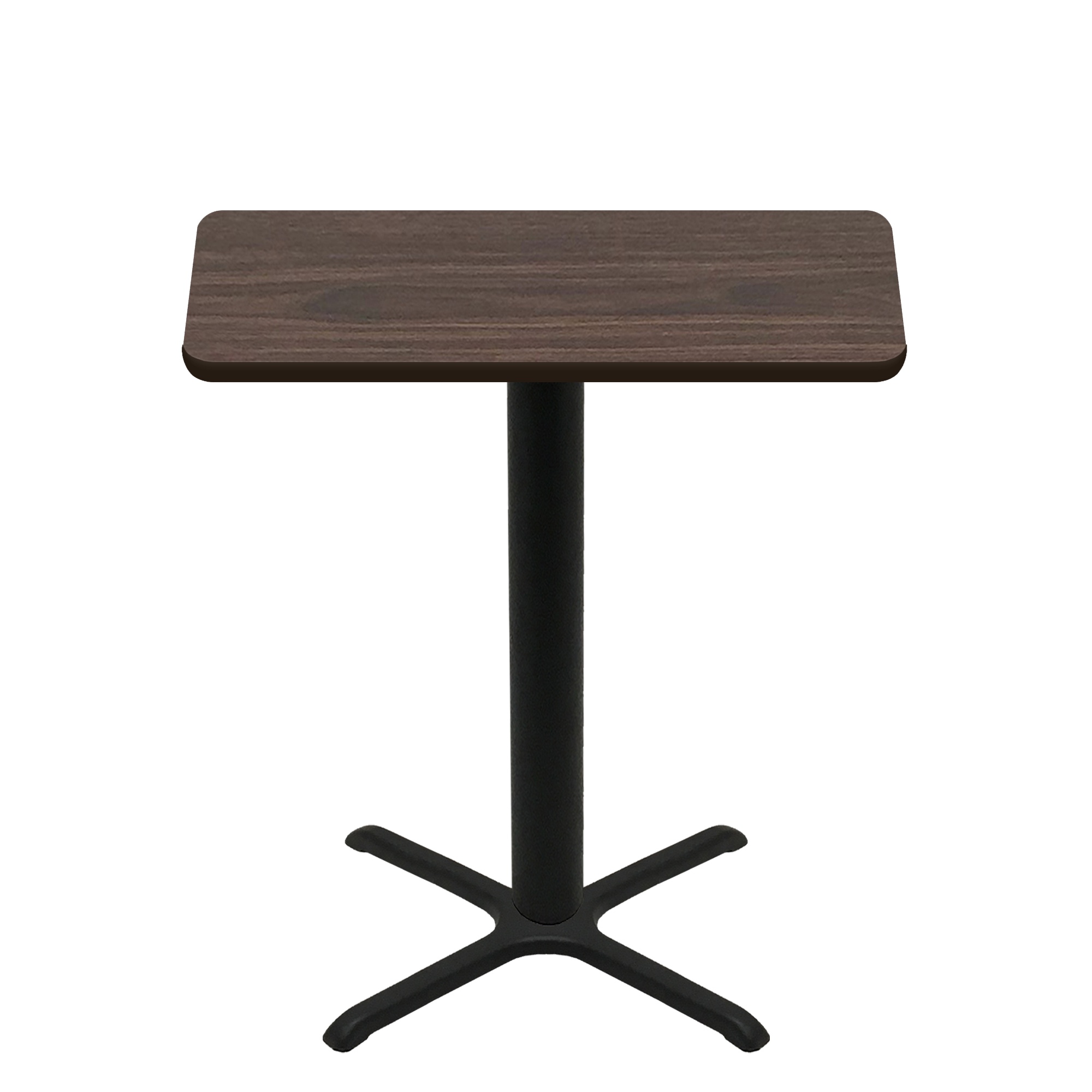 30" x 48" Two-Sided Oak/Walnut Quick Ship Table - Walnut Up + Black Bar Height 30" x 30" Cross Base