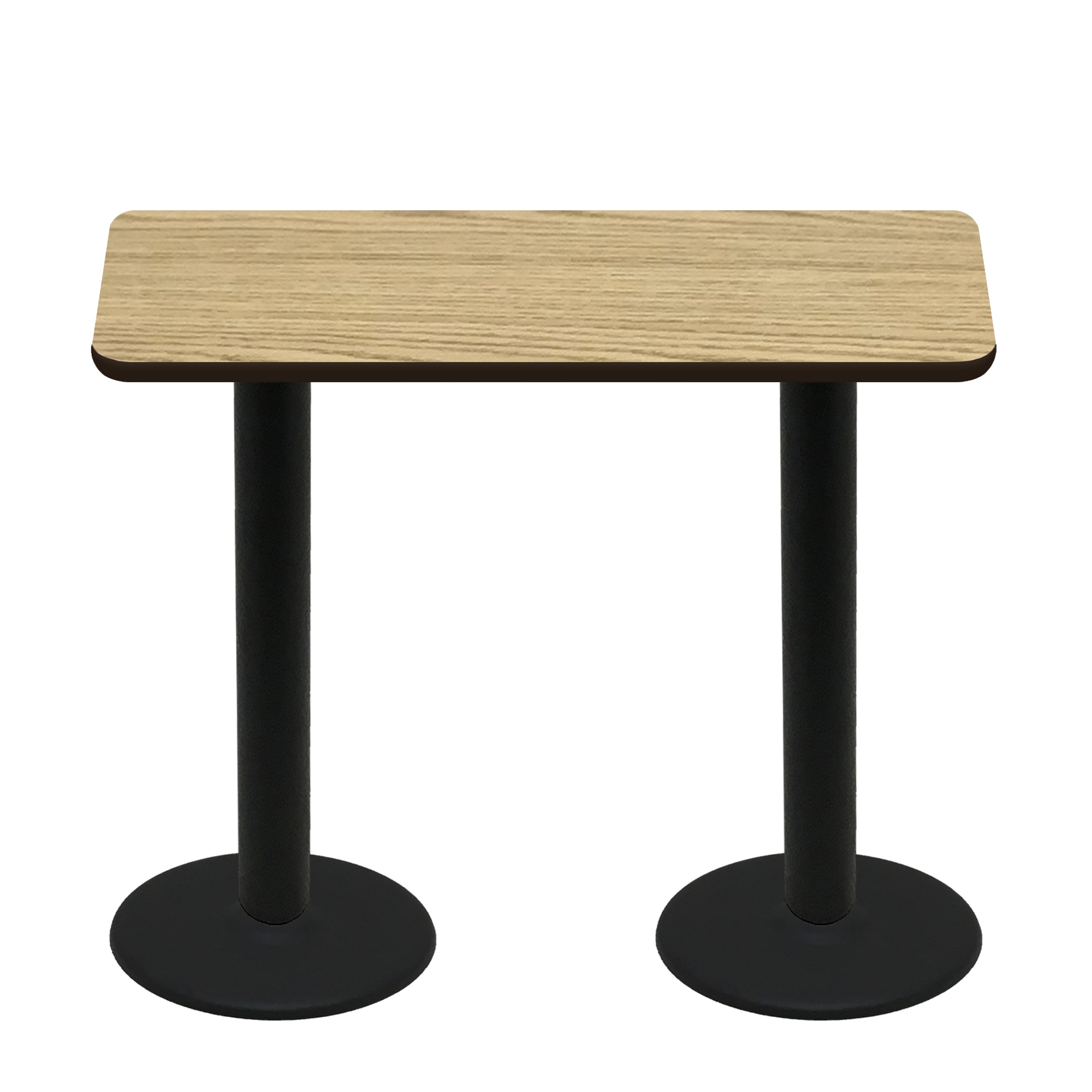 30" x 60" Two-Sided Oak/Walnut Quick Ship Table - Oak Up + (2) Black Bar Height 22" Disc Bases