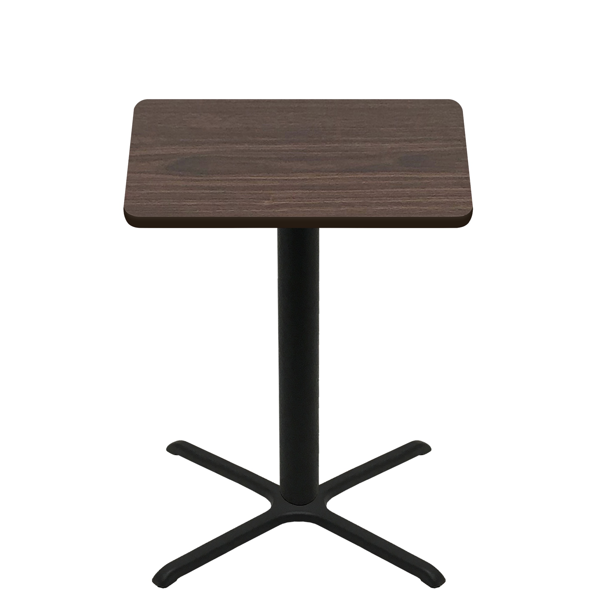 42" x 42" Two-Sided Oak/Walnut Quick Ship Table - Walnut Up + Black Bar Height 36" x 36" Cross Base