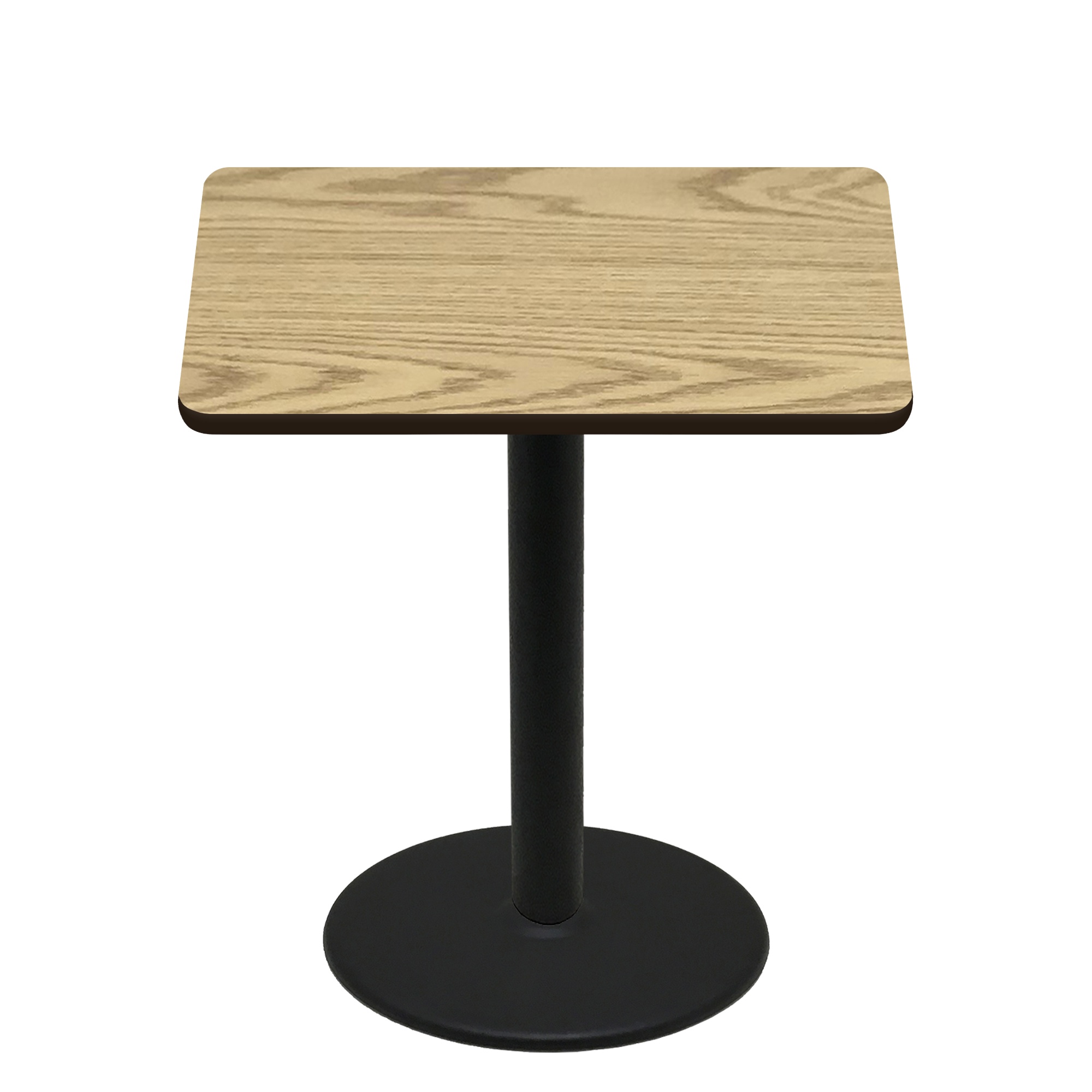 48" x 48" Two-Sided Oak/Walnut Quick Ship Table - Oak Up + Black Bar Height 30" Disc Base