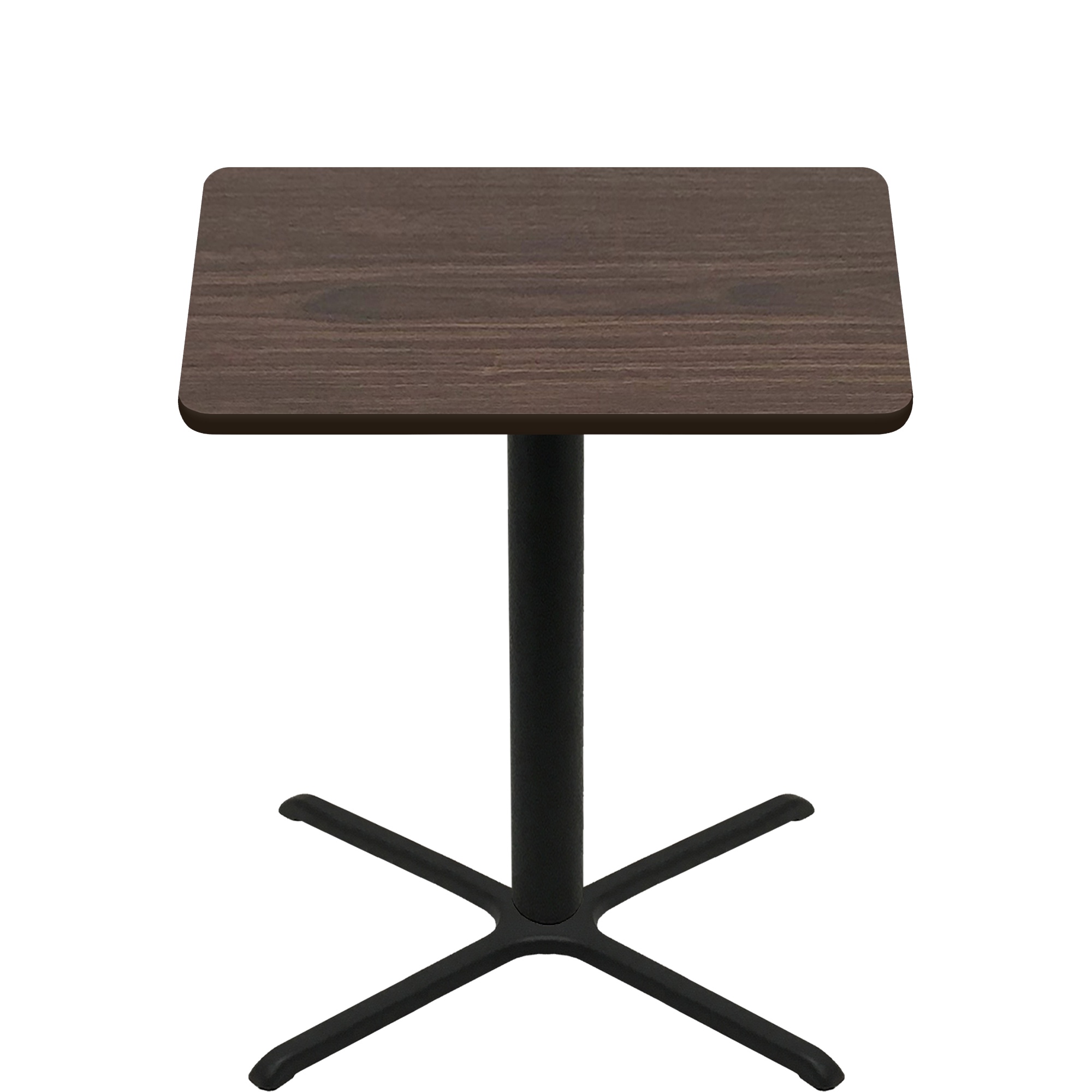 48" x 48" Two-Sided Oak/Walnut Quick Ship Table - Walnut Up + Black Bar Height 40" x 40" Cross Base