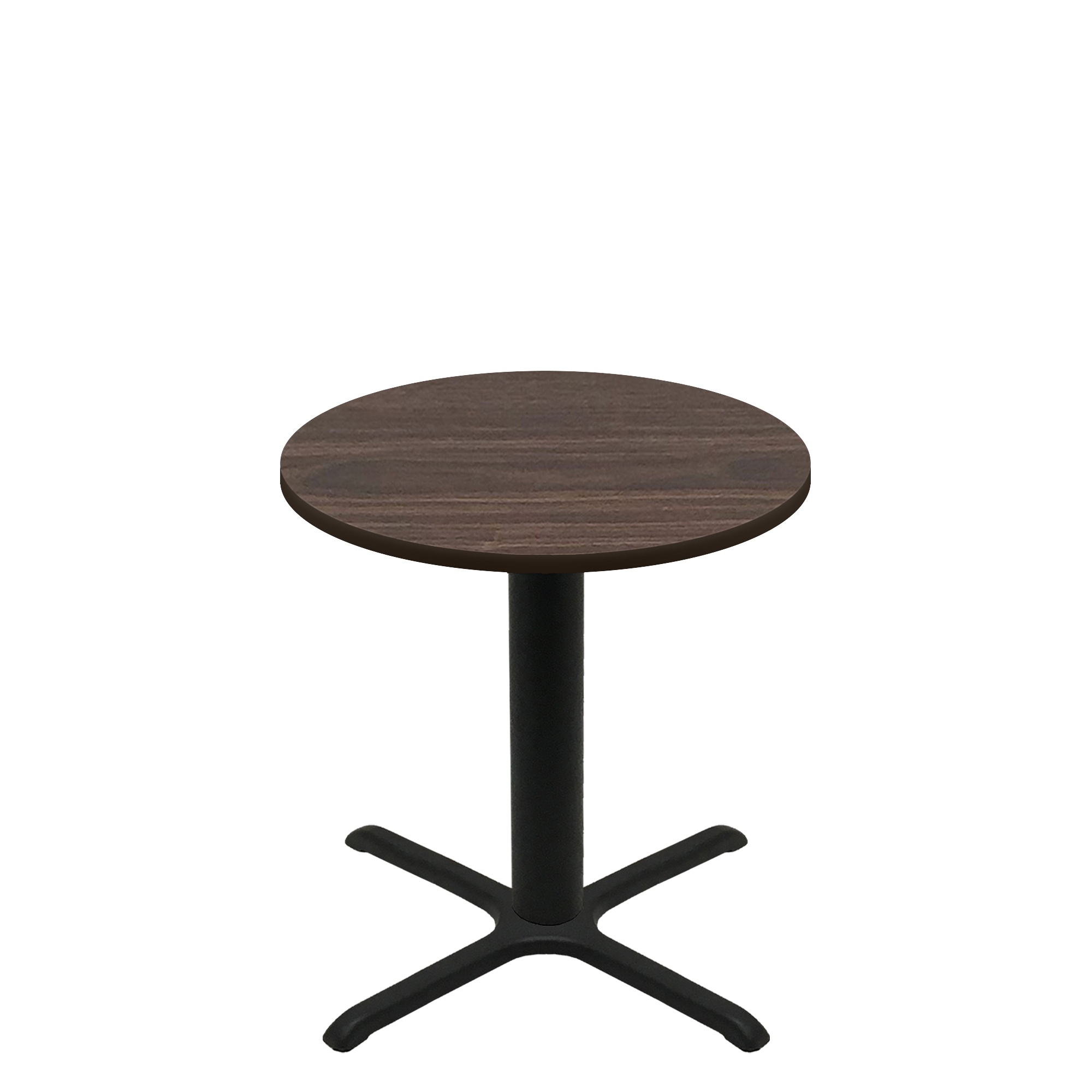 36" Round Two-Sided Oak/Walnut Quick Ship Table - Walnut Up + Black Standard Height 30" x 30" Cross Base