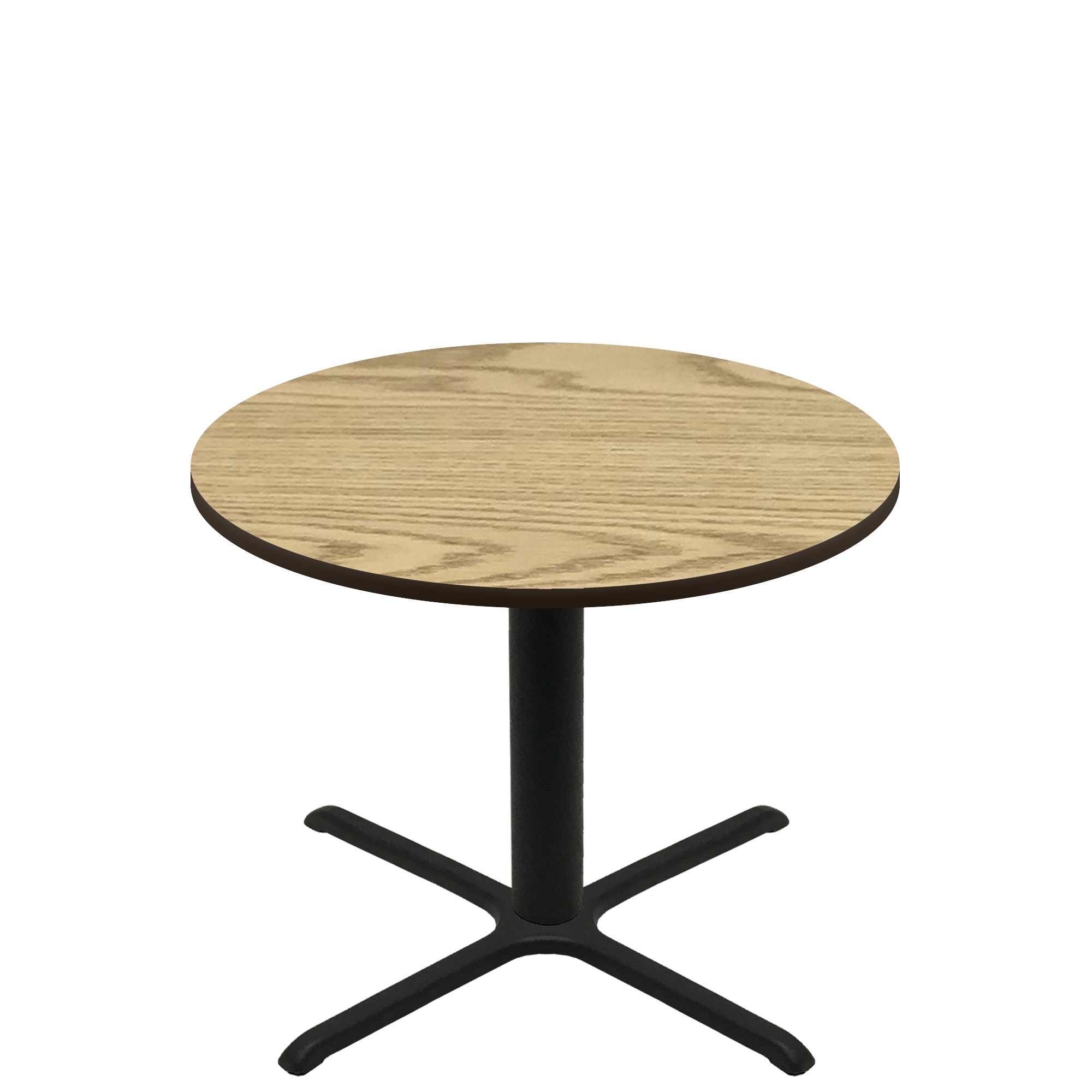 48" Round Two-Sided Oak/Walnut Quick Ship Table - Oak Up + Black Standard Height 36" x 36" Cross Base