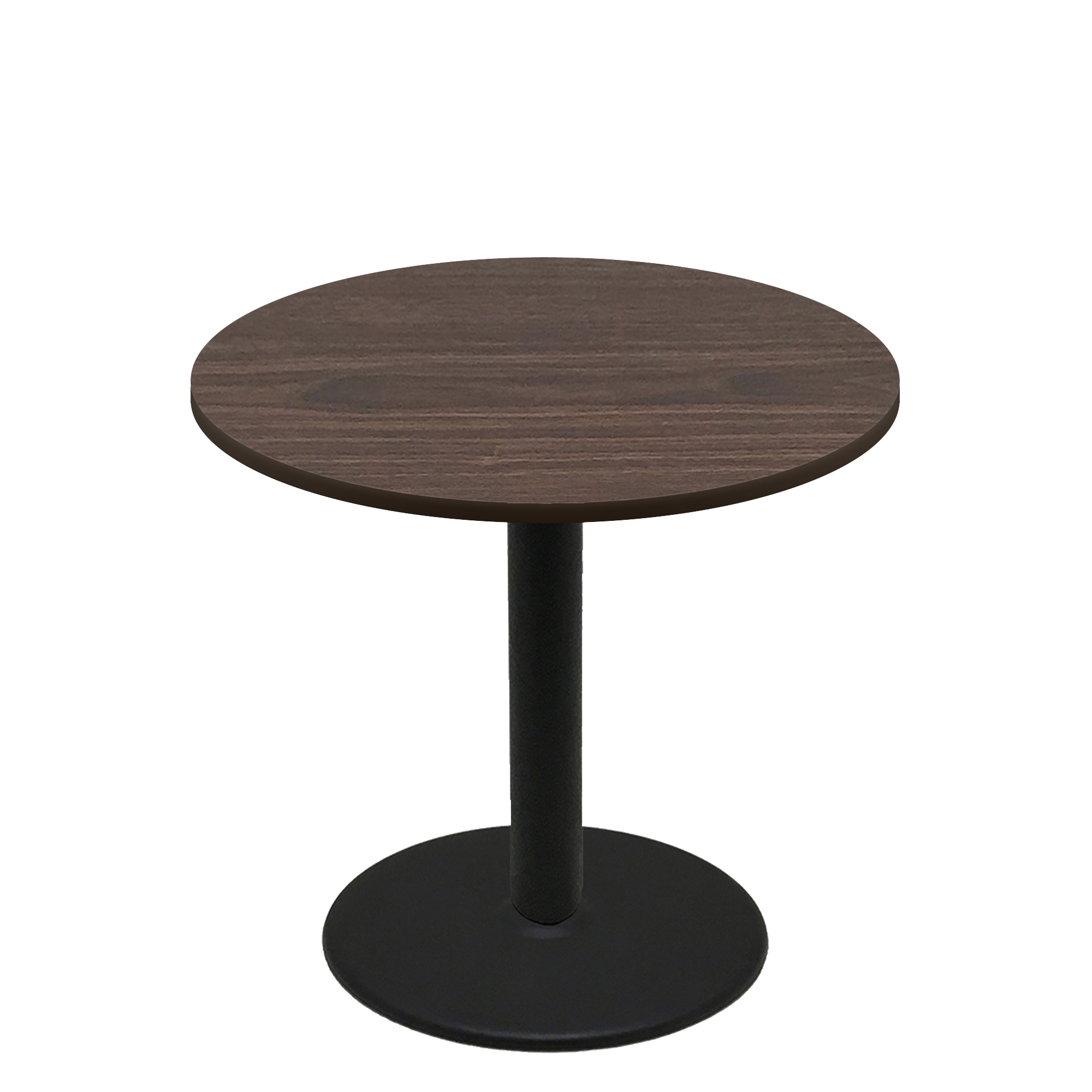 48" Round Two-Sided Oak/Walnut Quick Ship Table - Walnut Up + Black Counter Height 30" Disc Base