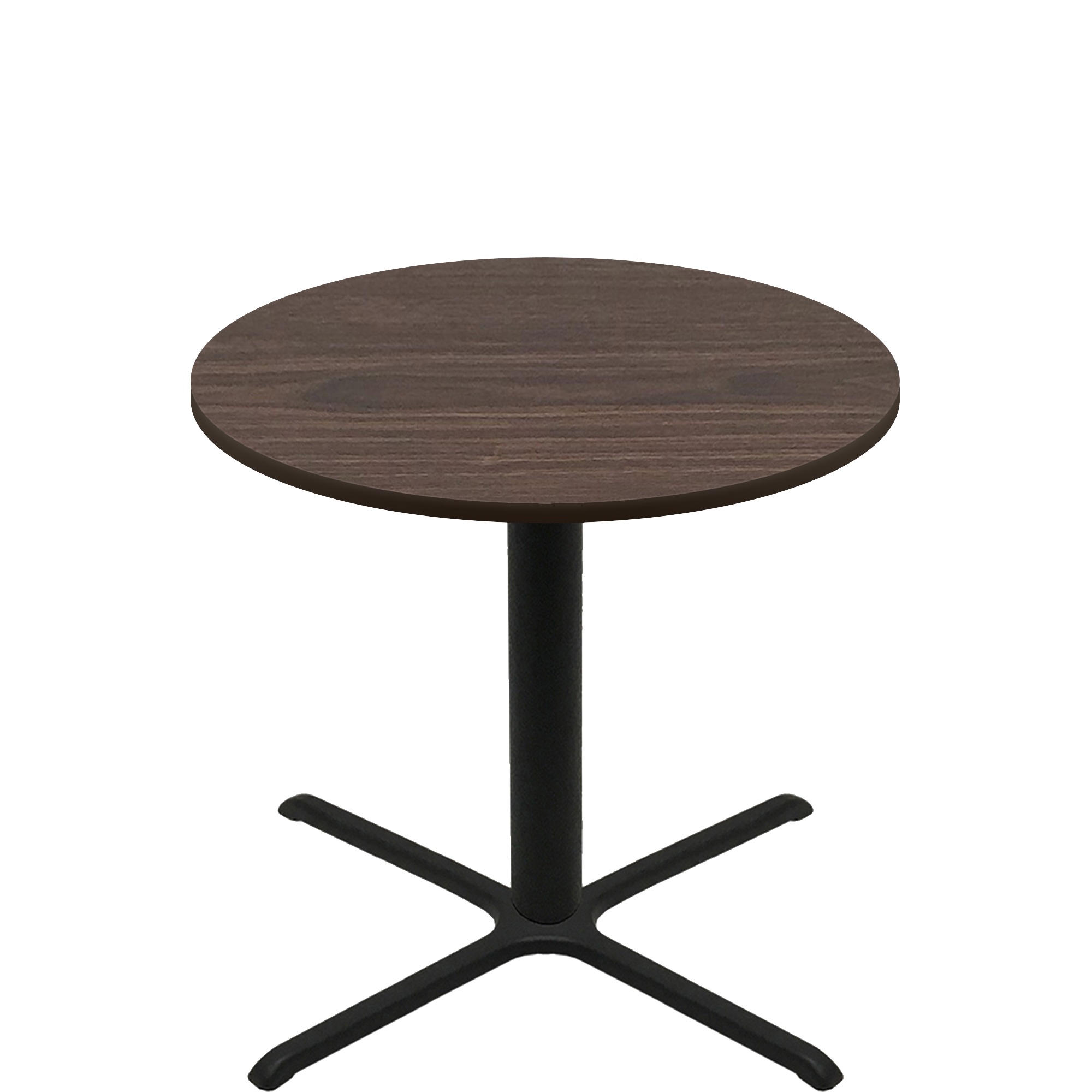48" Round Two-Sided Oak/Walnut Quick Ship Table - Walnut Up + Black Counter Height 40" x 40" Cross Base