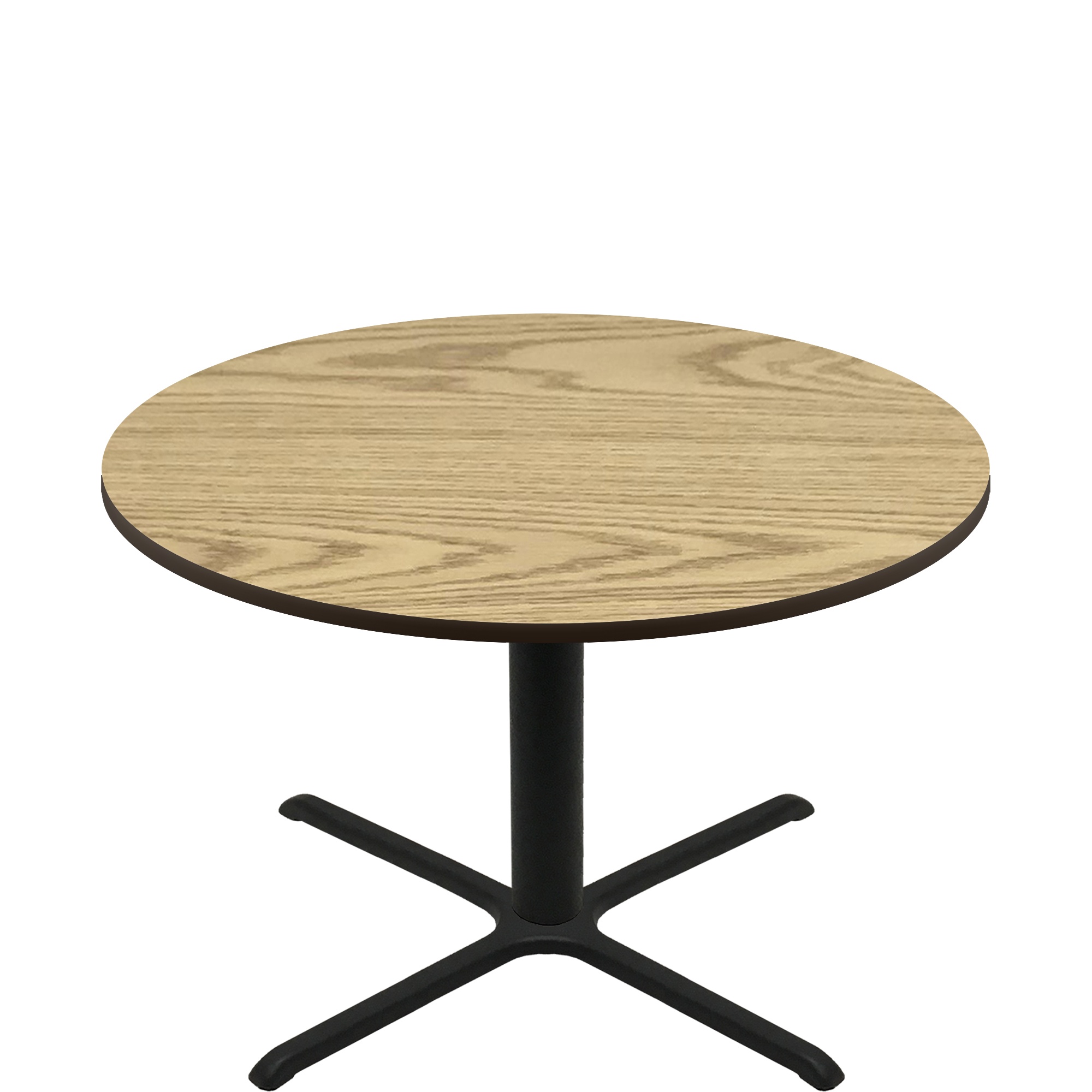 60" Round Two-Sided Oak/Walnut Quick Ship Table - Oak Up + Black Standard Height 40" x 40" Cross Base