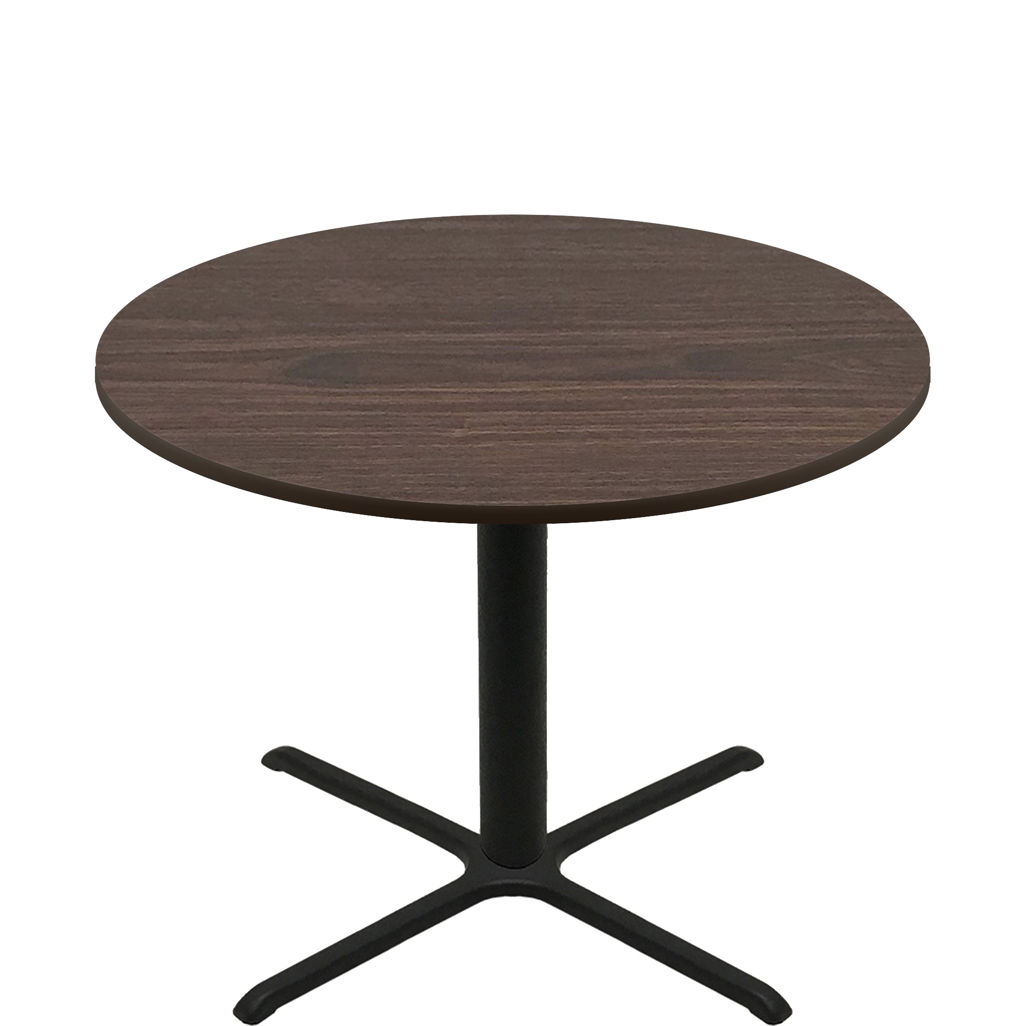 60" Round Two-Sided Oak/Walnut Quick Ship Table - Walnut Up + Black Counter Height 40" x 40" Cross Base