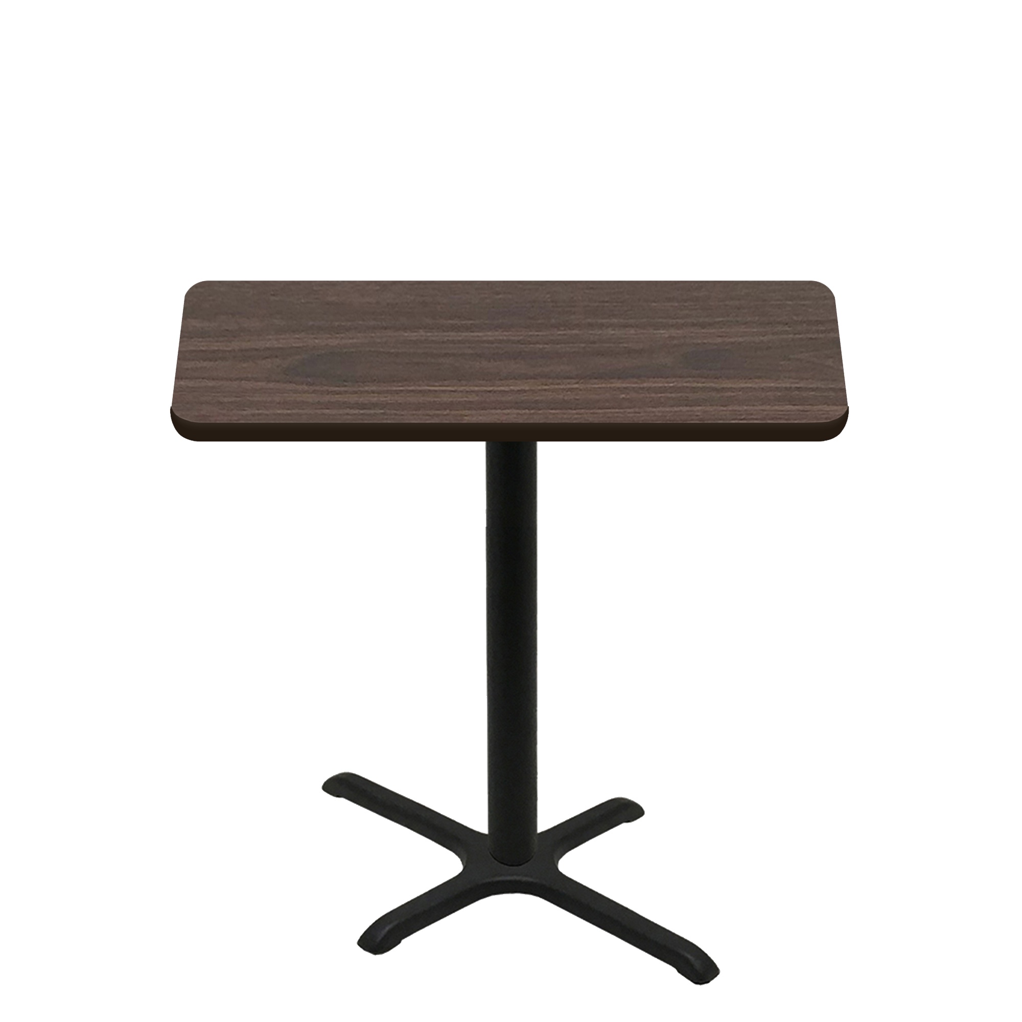 30" x 48" Two-Sided Oak/Walnut Quick Ship Table - Walnut Up + Black Counter Height 22" x 30" Cross Base