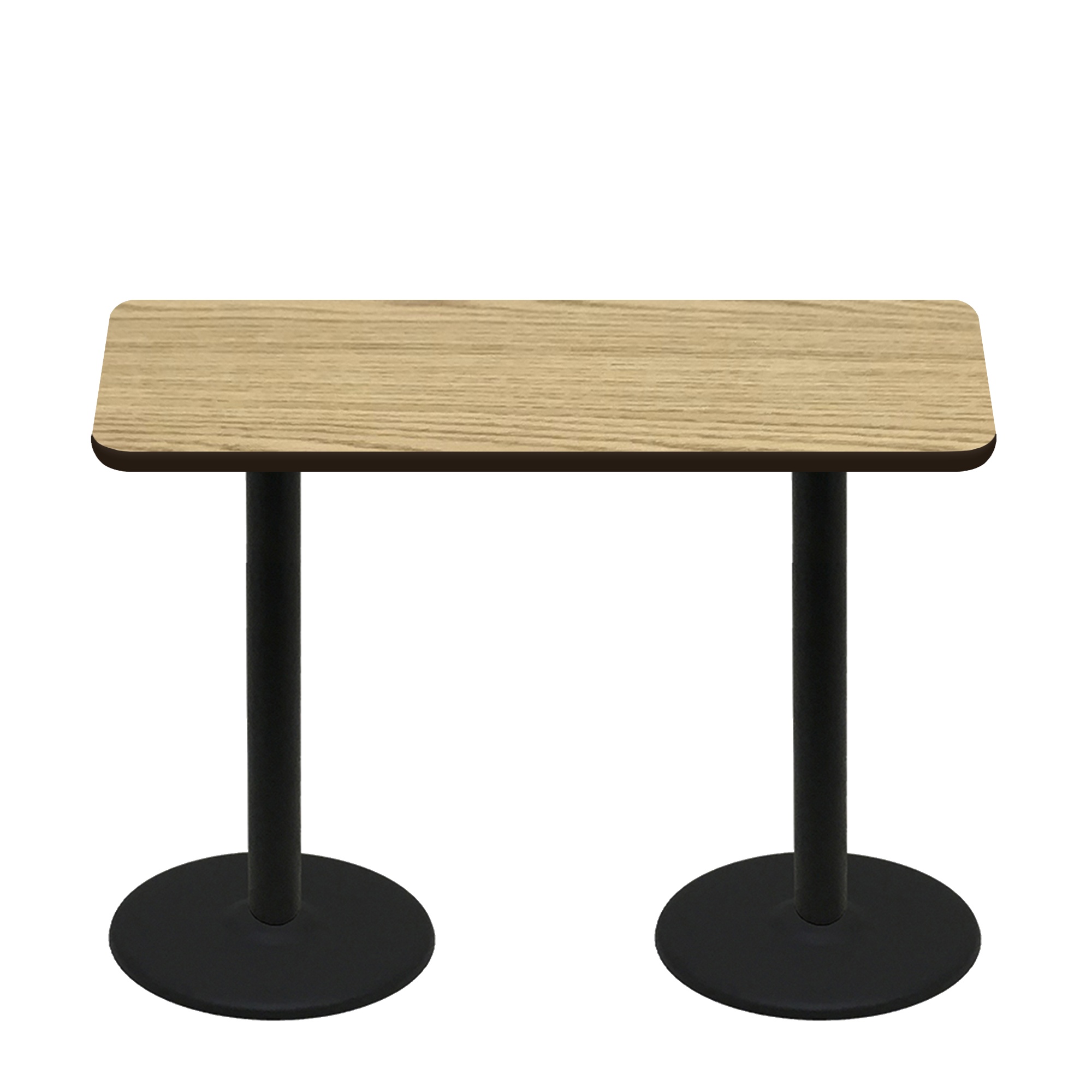 30" x 60" Two-Sided Oak/Walnut Quick Ship Table - Oak Up + (2) Black Counter Height 22" Disc Bases