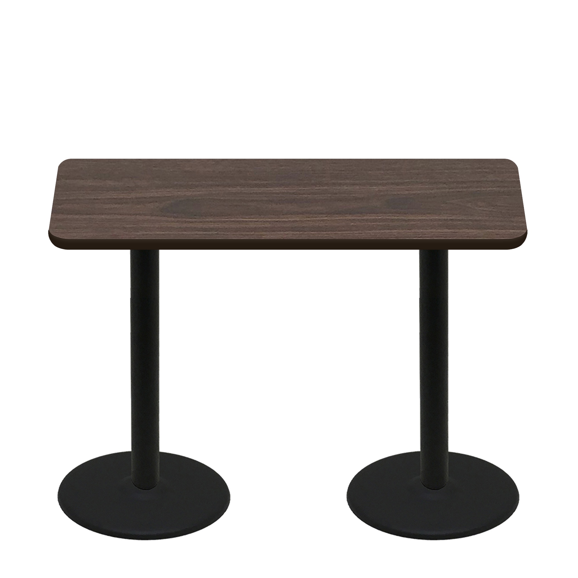 30" x 60" Two-Sided Oak/Walnut Quick Ship Table - Walnut Up + (2) Black Counter Height 22" Disc Bases
