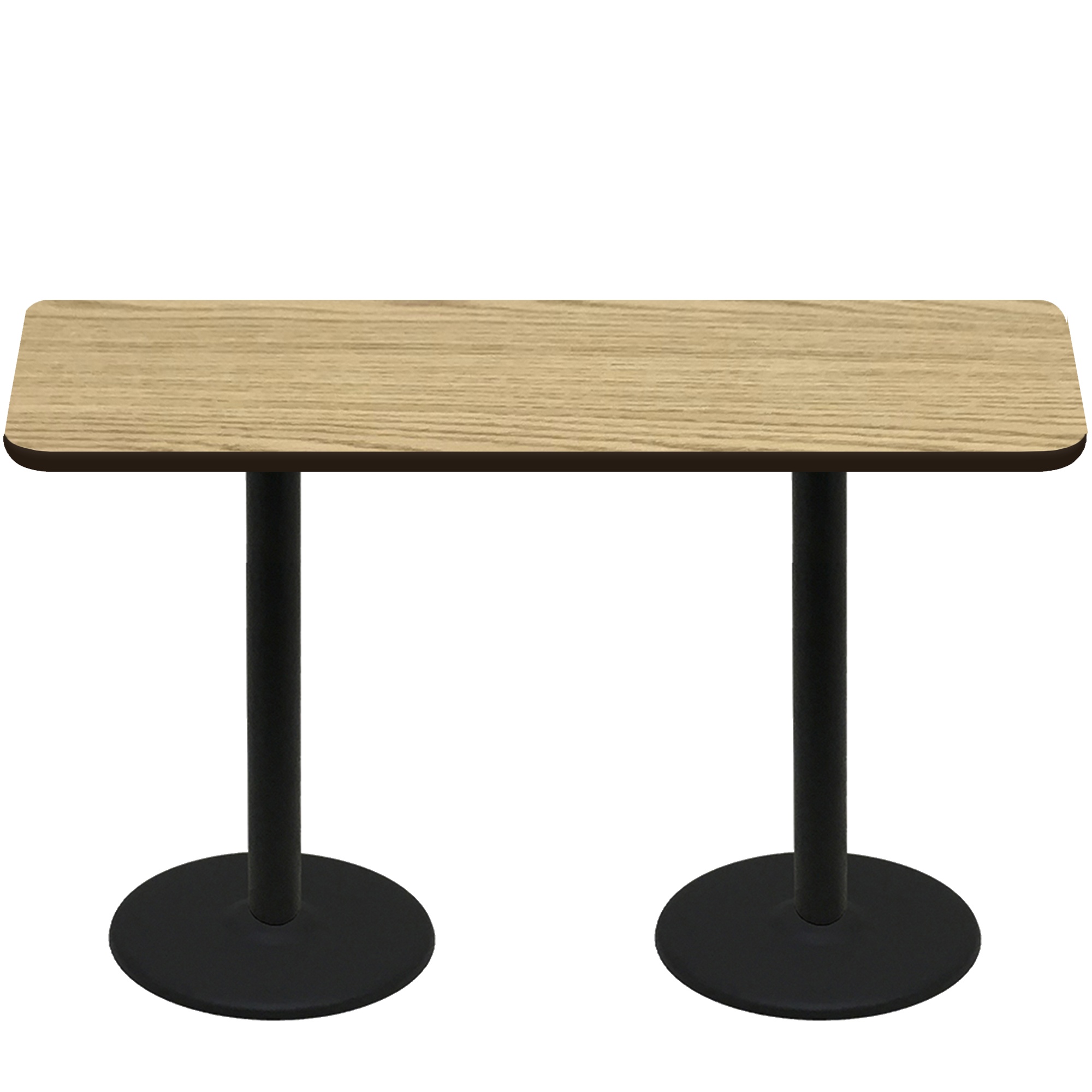 30" x 72" Two-Sided Oak/Walnut Quick Ship Table - Oak Up + (2) Black Counter Height 22" Disc Bases