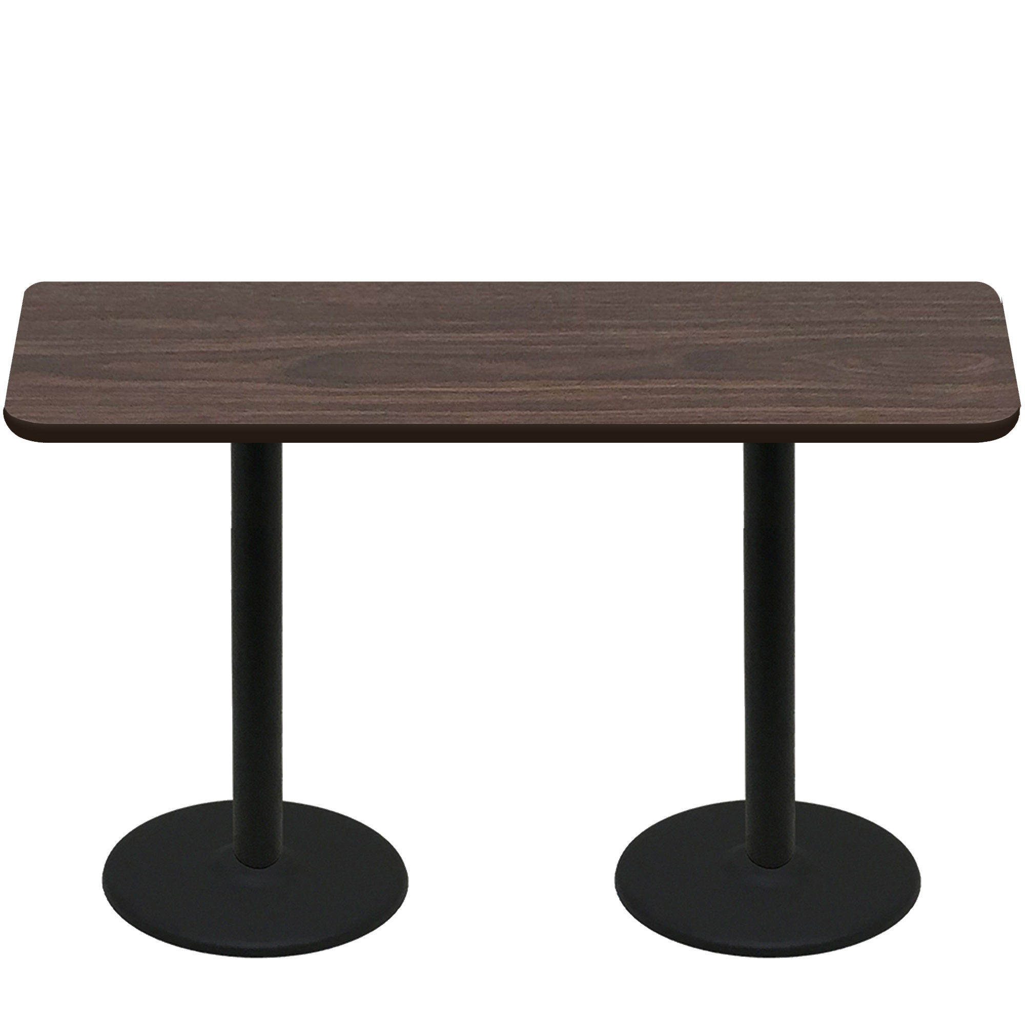 30" x 72" Two-Sided Oak/Walnut Quick Ship Table - Walnut Up + (2) Black Counter Height 22" Disc Bases