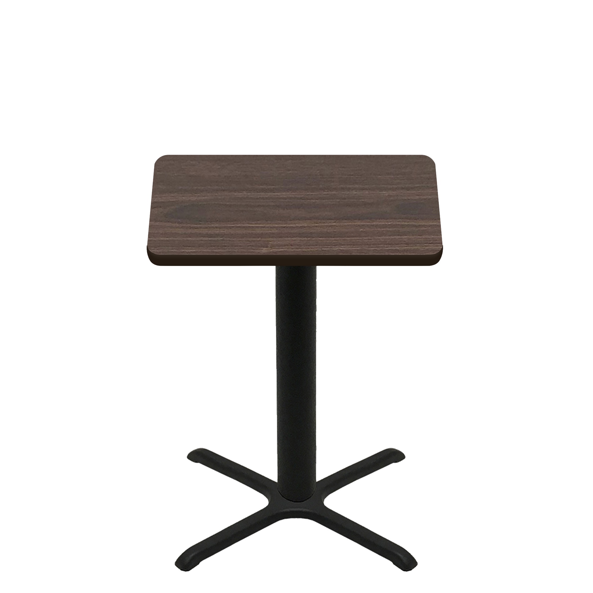 36" x 36" Two-Sided Oak/Walnut Quick Ship Table - Walnut Up + Black Counter Height 30" x 30" Cross Base