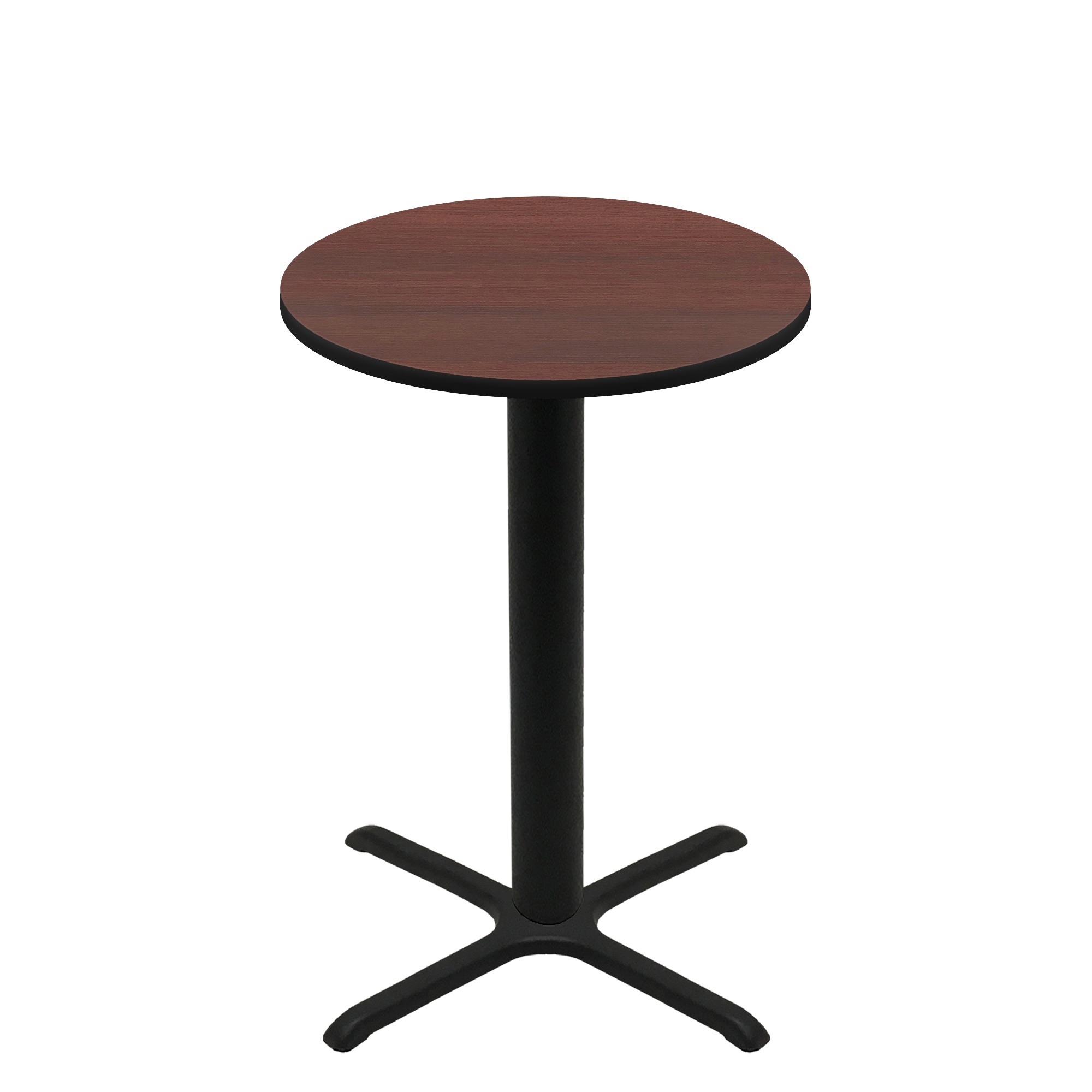 36" Round Two-Sided Mahogany/Black Quick Ship Table - Mahogany Up + Black Bar Height 30" x 30" Cross Base