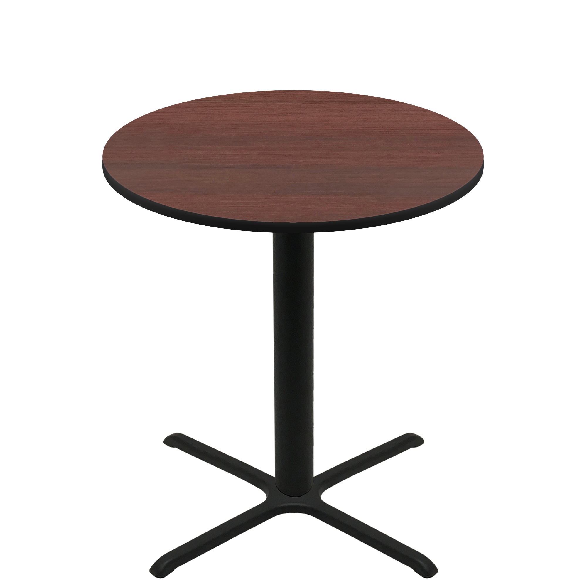 48" Round Two-Sided Mahogany/Black Quick Ship Table - Mahogany Up + Black Bar Height 36" x 36" Cross Base