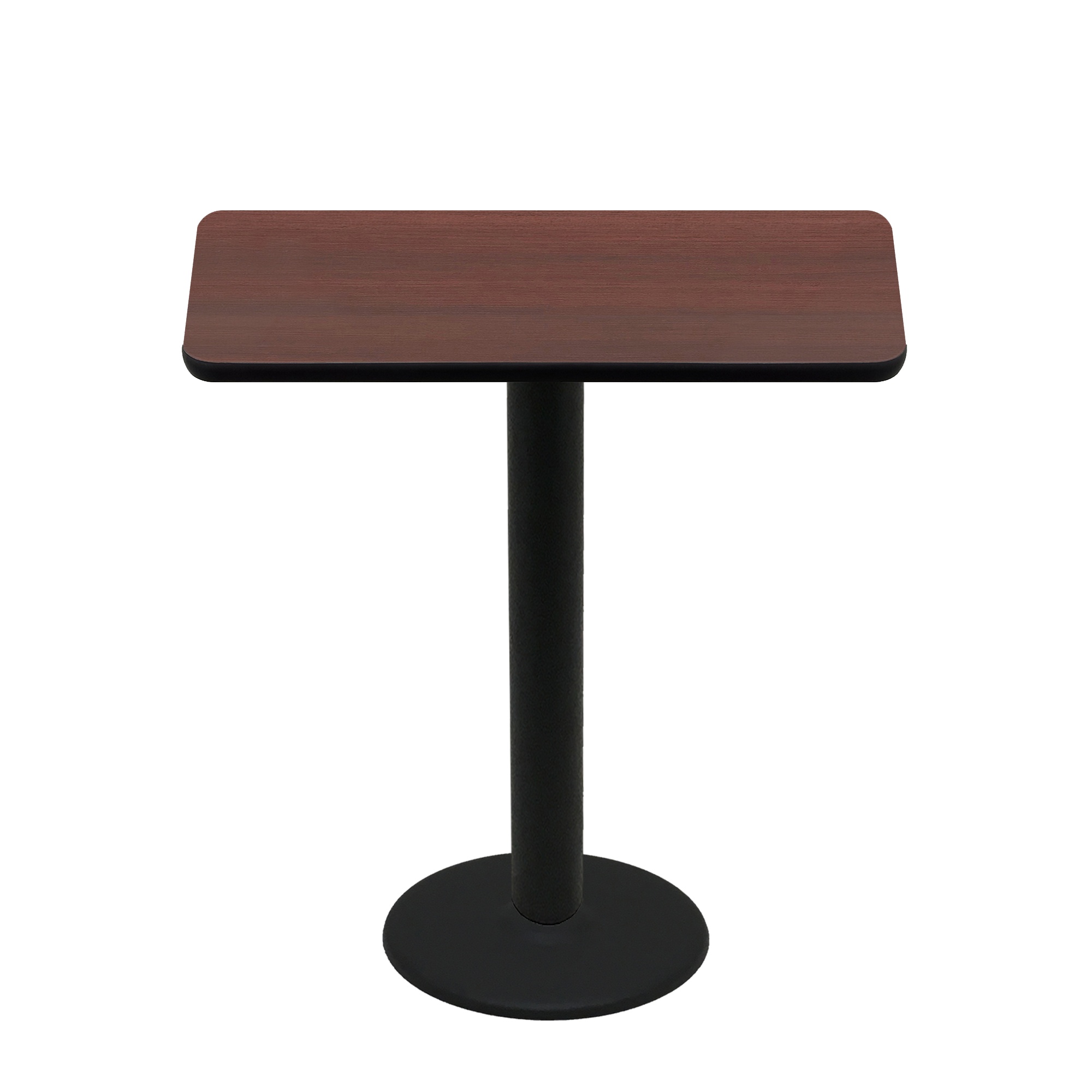 30" x 48" Two-Sided Mahogany/Black Quick Ship Table - Mahogany Up + Black Bar Height 22" Disc Base